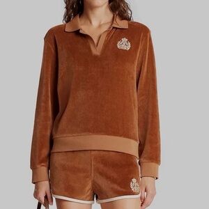 Sporty & Rich NY Crest Longsleeve Velour Polo